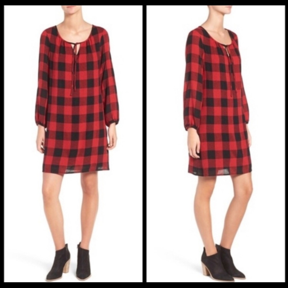 NWT Madewell Dress Size M Black/Red Buffalo Plaid